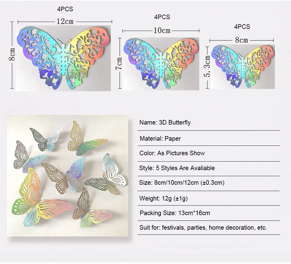 12pcs Suncatcher Sticker 3D Effect Crystal Butterflies Wall Sticker Beautiful Butterfly for Kids Room Wall Decal Home Decoration