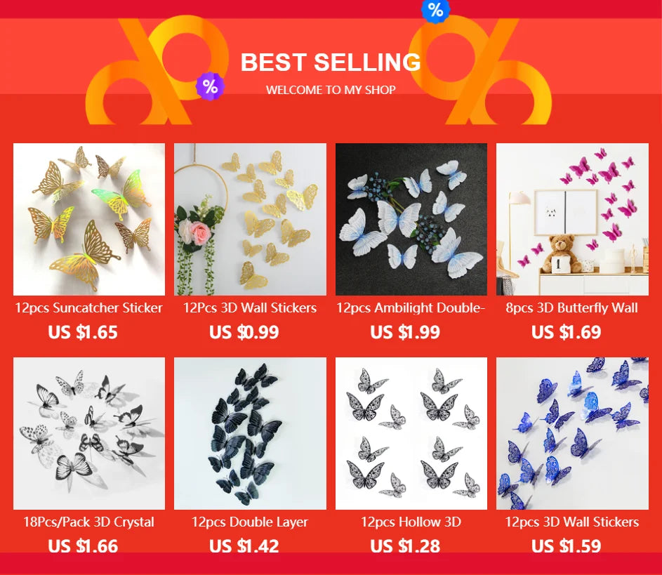 12pcs Suncatcher Sticker 3D Effect Crystal Butterflies Wall Sticker Beautiful Butterfly for Kids Room Wall Decal Home Decoration