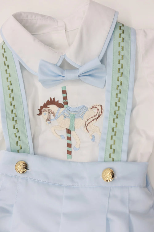 0-6Y Baby Boy Summer Horse Embroidery Blue Outfit Suit for Easter Eid Birthday Holiday Photography  B131